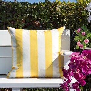 2 New Yellow and White Striped Indoor and Outdoor  Pillows
